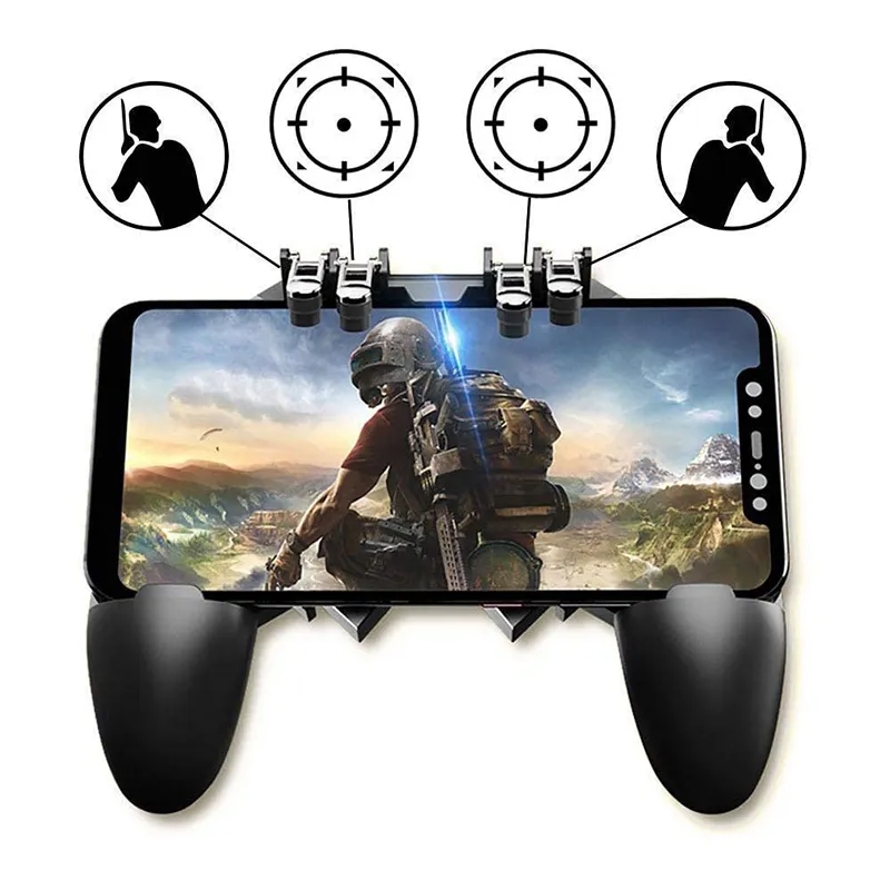 MEMO - Pubg Trigger Controller, Mobile Gamepad – 2 in1-6 Fingers Pubg Game Assistant with Highly Sensitive Triggers, Left and Right Tilt Probe, Fast Shooting for Android & iOS (AK-66)